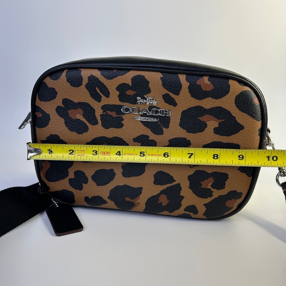 Coach Jamie Camera Bag Leopard Print Canvas Leather Crossbody Excellent - Picture 5 of 7